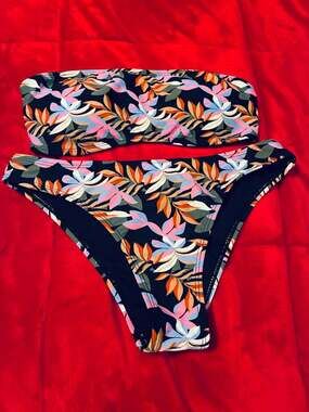 Cabana del Sol Women's Tropical Floral Print Bandeau Bikini Set